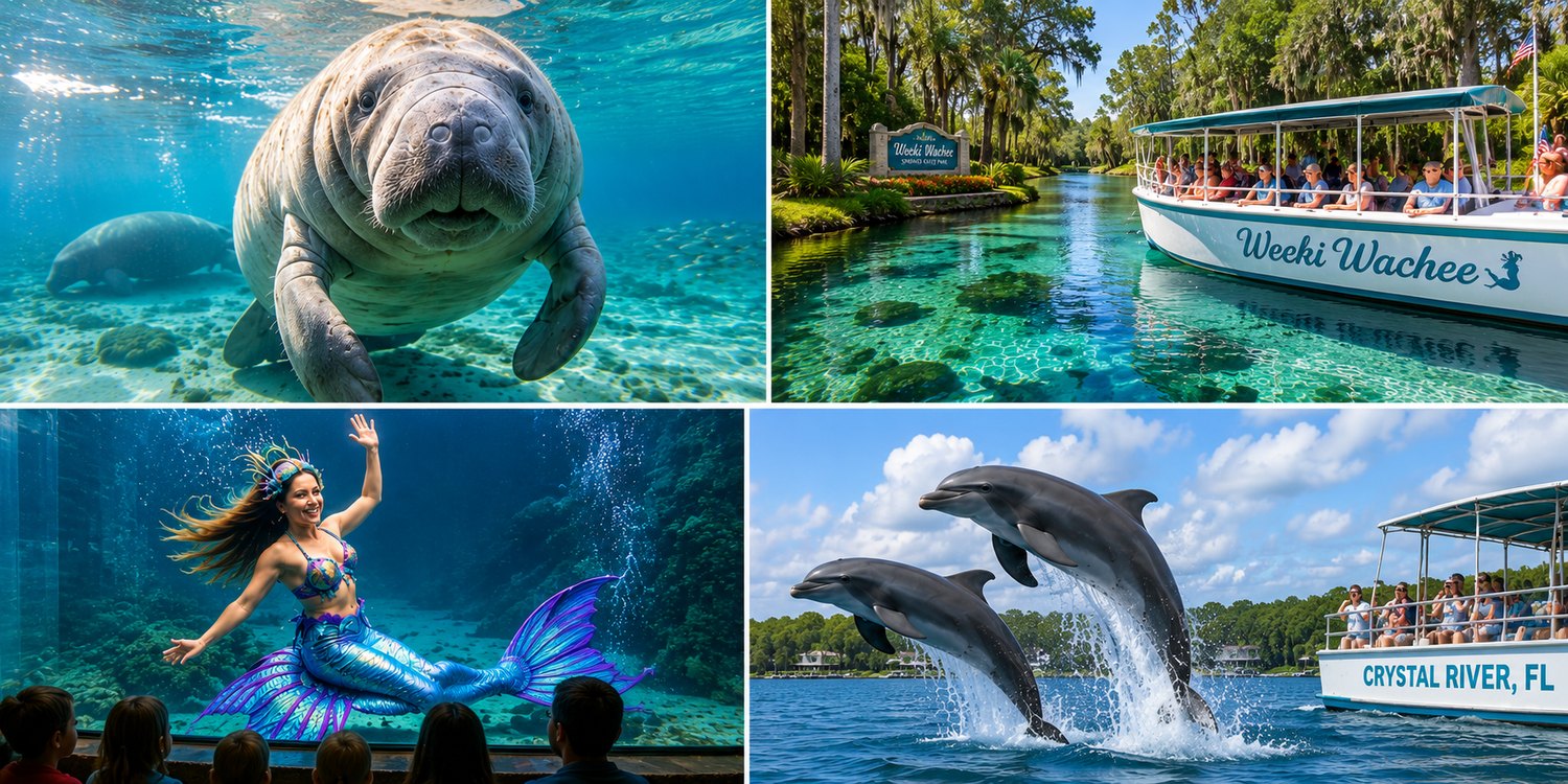 Manatees at Crystal River, Weeki Wachee mermaids, and a dolphin cruise